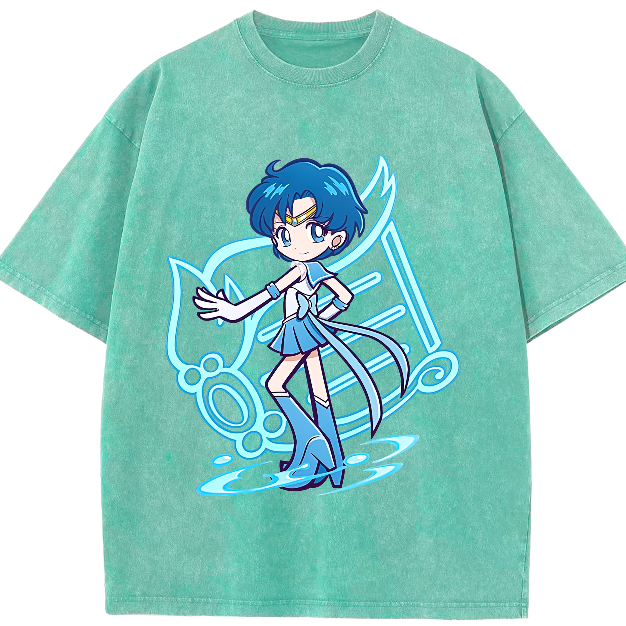 （画像用） 美少女戦士セーラームーン 水野 亜美 みずの あみ Sailor Moon Mizuno Ami 綿100% ヴィンテージ風 半袖Tシャツ（フロントプリント）